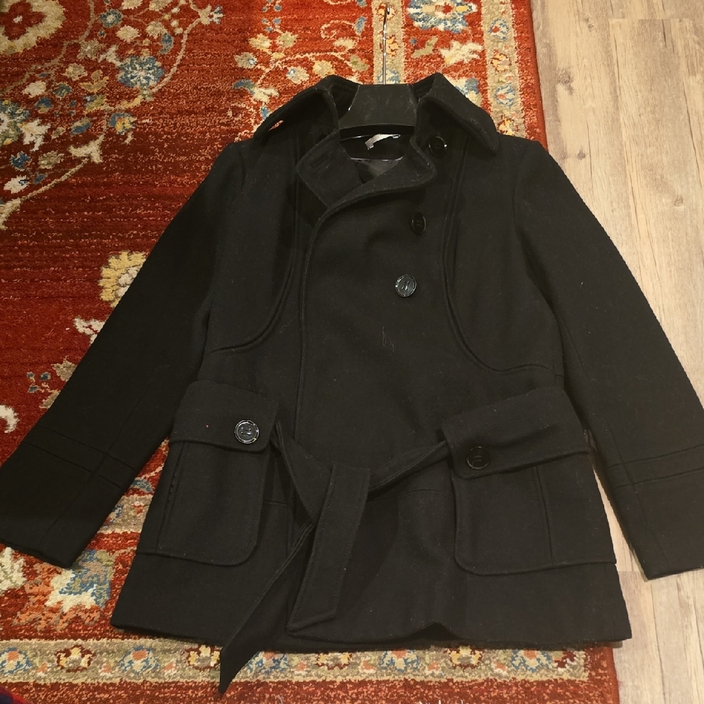 Promod Black Coat with Purple Trim